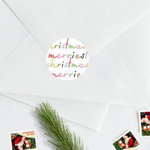 retro colourful modern Merry Christmas Holiday Classic Round Sticker