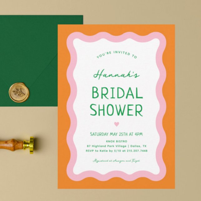 Retro Colourful Modern Wavy Bridal Shower Invitation (Creator Uploaded)