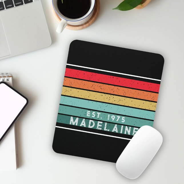 Retro Colourful Name Black Mouse Pad (Creator Uploaded)