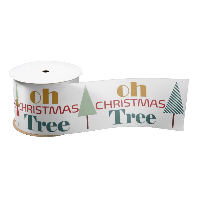 Retro Colourful Oh Christmas Tree Satin Ribbon (Spool)
