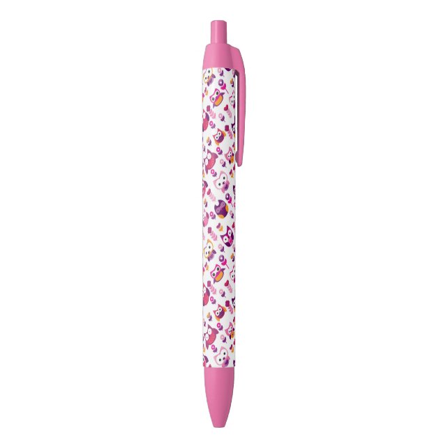 retro colourful owl bird pattern black ink pen (Bottom (Vertical))