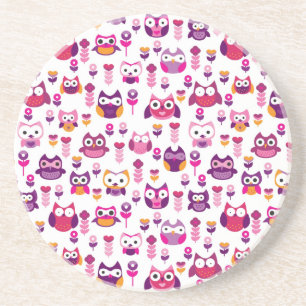 retro colourful owl bird pattern coaster