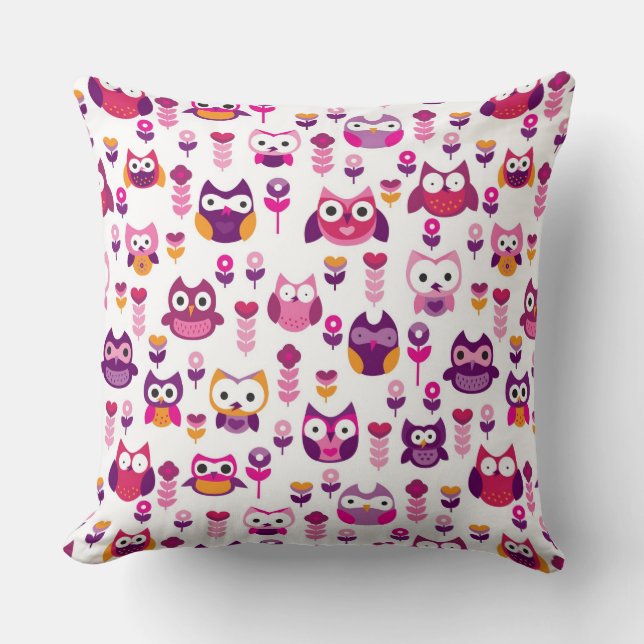 retro colourful owl bird pattern cushion (Front)