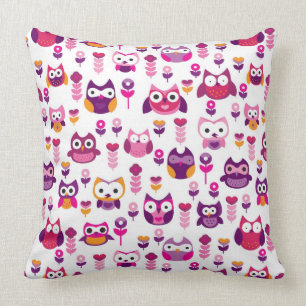 retro colourful owl bird pattern cushion