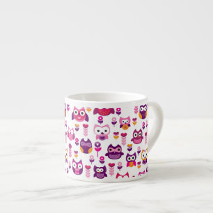 retro colourful owl bird pattern espresso cup