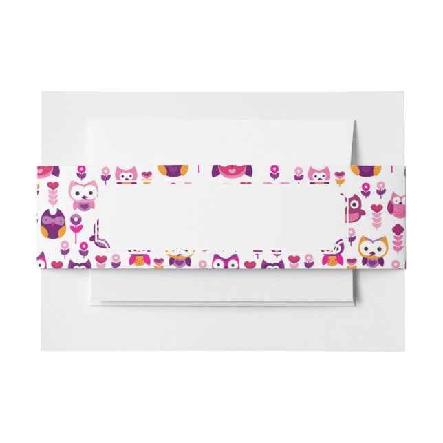 retro colourful owl bird pattern invitation belly band (Front Example)