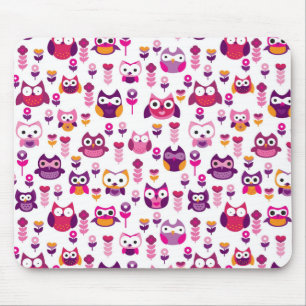 retro colourful owl bird pattern mouse pad