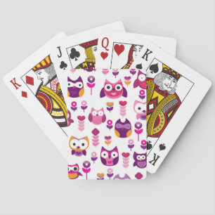retro colourful owl bird pattern playing cards