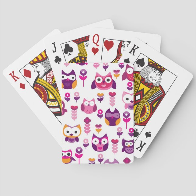 retro colourful owl bird pattern playing cards (Back)