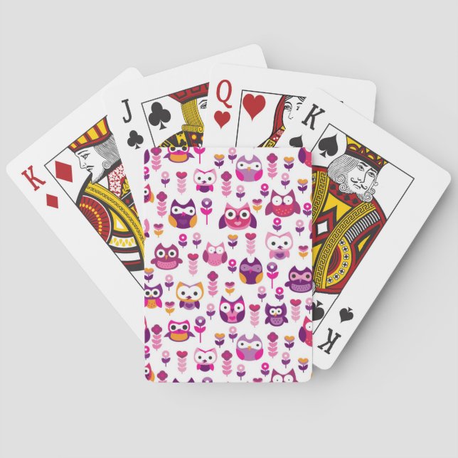 retro colourful owl bird pattern playing cards (Back)