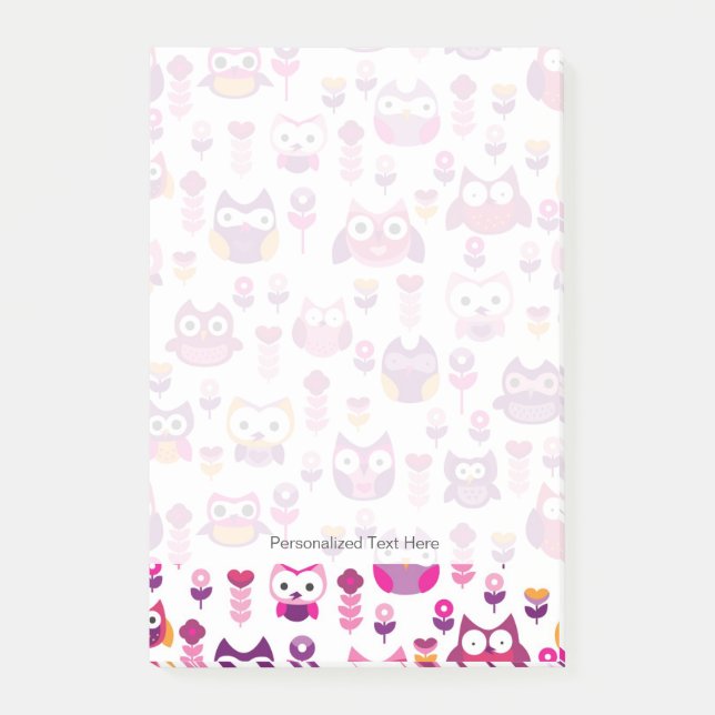 retro colourful owl bird pattern post-it notes (Front)