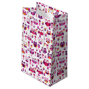 retro colourful owl bird pattern small gift bag