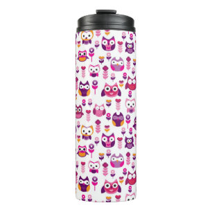 retro colourful owl bird pattern thermal tumbler
