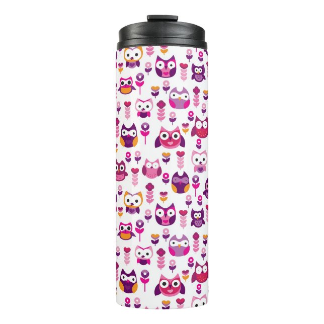 retro colourful owl bird pattern thermal tumbler (Front)
