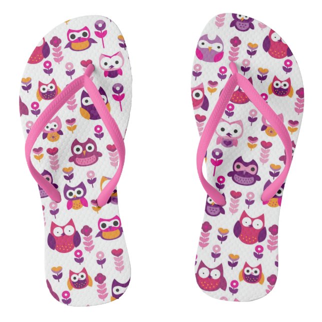 retro colourful owl bird pattern thongs (Footbed)
