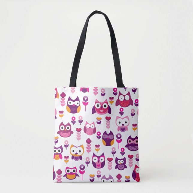 retro colourful owl bird pattern tote bag (Front)