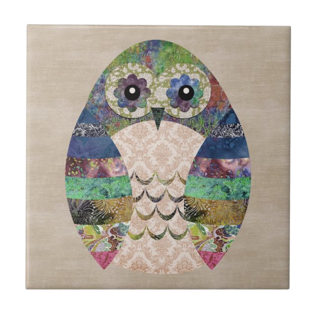 Retro Colourful Owl Boho Bohemian Bird Custom Ceramic Tile (Front)