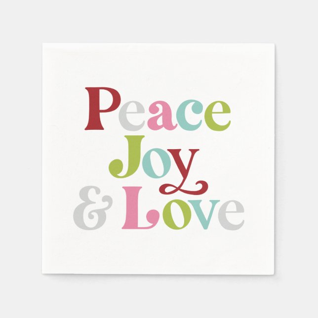 Retro Colourful Peace Joy & Love Christmas Holiday Napkin (Front)