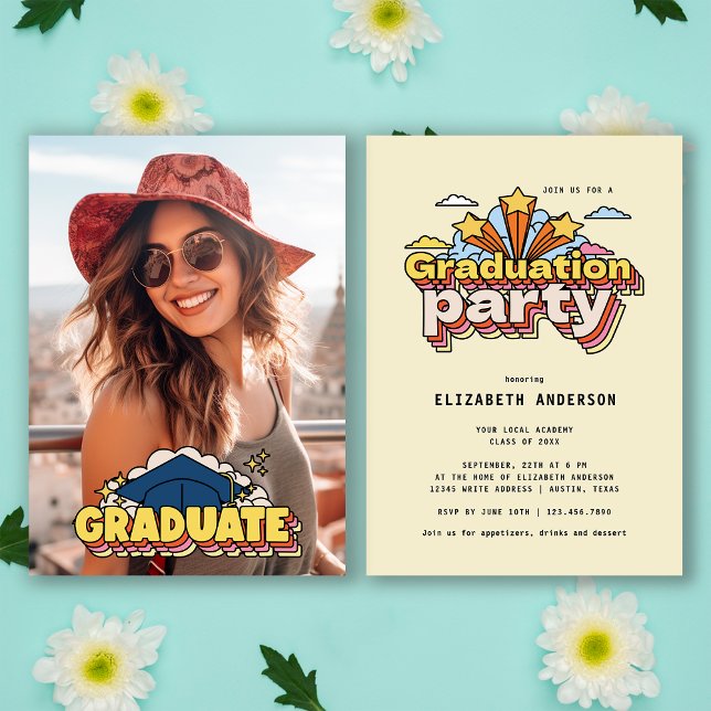 Retro Colourful Photo Graduation Party Invitation (Creator Uploaded)