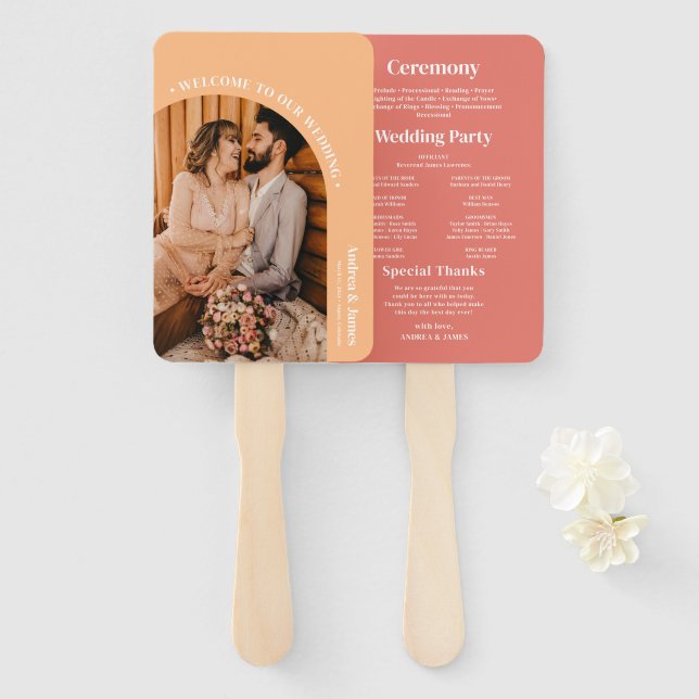 Retro Colourful Photo Wedding Program Hand Fan (Front and Back)