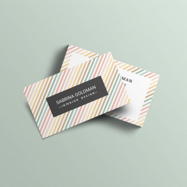 Retro Colourful Pink Green Stripes Pastel Colours  Business Card (Creator Uploaded)