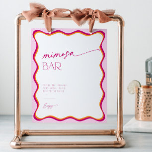Retro Colourful Pink Orange Wavy Border Mimosa Bar Pedestal Sign