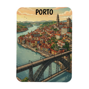 Retro Colourful Porto Portugal Travel Illustration Magnet