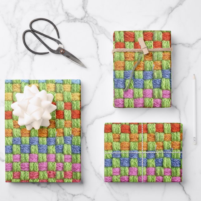 Retro Colourful Potholder Checked Pattern Wrapping Paper Sheet (Front)