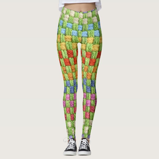 Retro Colourful Potholder Design Leggings (Front)