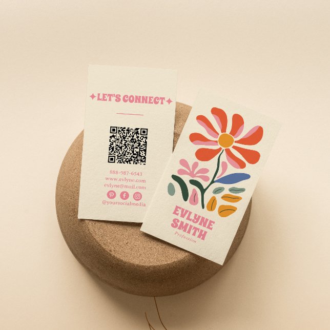 Retro Colourful QR Code Groovy Floral Bold Boho Business Card (Creator Uploaded)