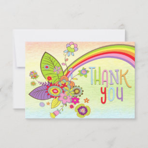 Retro Colourful Rainbow Flowers Message Thank You