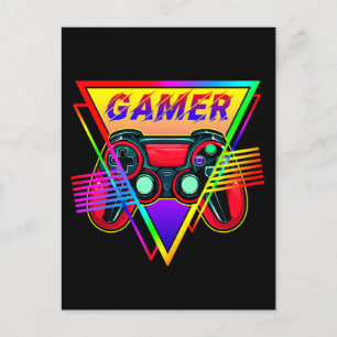 Retro Colourful Rainbow Gamer Computer Gaming Postcard