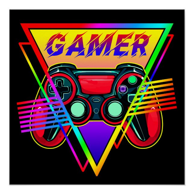 Retro Colourful Rainbow Gamer Computer Gaming  Poster (Front)