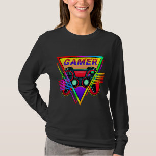 Retro Colourful Rainbow Gamer Computer Gaming T-Shirt