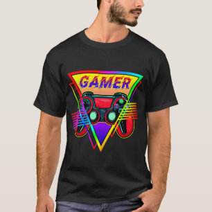 Retro Colourful Rainbow Gamer Computer Gaming T-Shirt