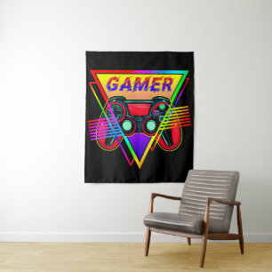 Retro Colourful Rainbow Gamer Computer Gaming Tapestry