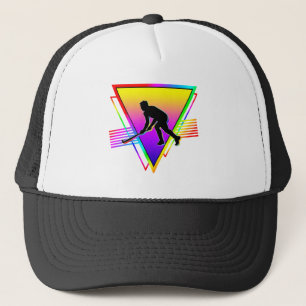 Retro Colourful Rainbow Hockey Player Trucker Hat