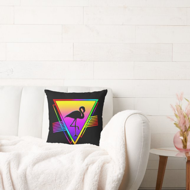 Retro Colourful Rainbow Modern Flamingo Bird Cushion (Couch)