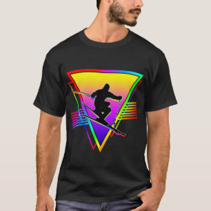Retro Colourful Rainbow Skiing Ski T-Shirt