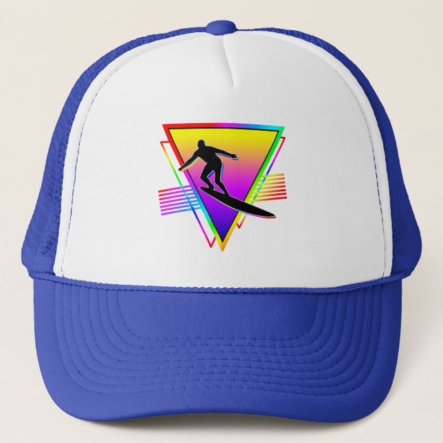 Retro Colourful Rainbow Surfing Surfer Trucker Hat (Front)