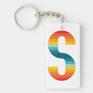 Retro Colourful Rainbow Typography Sunset Letter S Key Ring