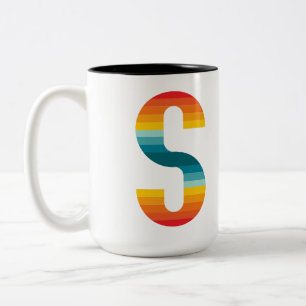 Retro Colourful Rainbow Typography Sunset Letter S Two-Tone Coffee Mug