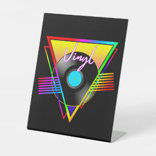 Retro Colourful Rainbow Vinyl Music Record Pedestal Sign