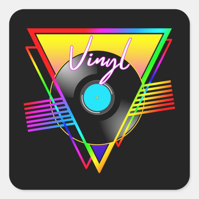 Retro Colourful Rainbow Vinyl Music Record Square Sticker (Front)