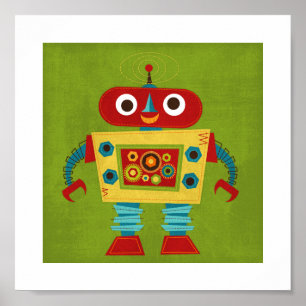 Retro Colourful Robot Poster Print
