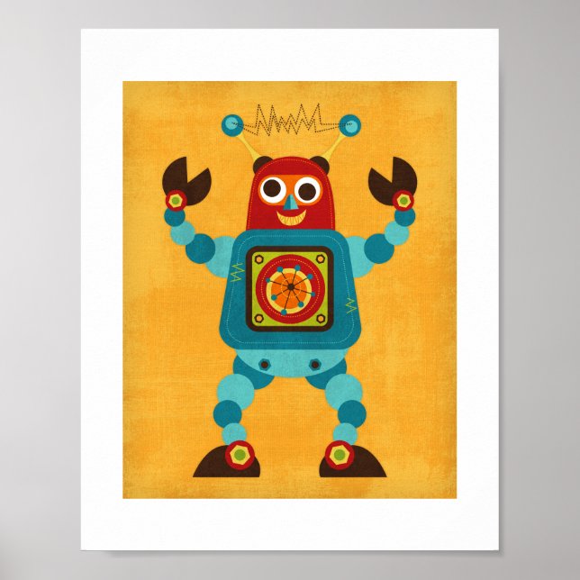 Retro Colourful Robot Poster Print (Front)