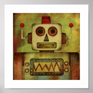 Retro Colourful Robot Poster Print