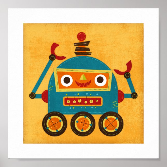 Retro Colourful Robot Poster Print (Front)