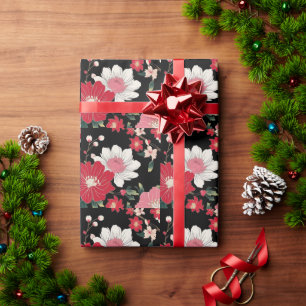 Retro Colourful Sakura Flowers Japan Birthday part Wrapping Paper