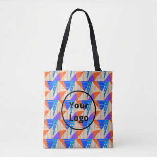 Retro colourful shapes on brown tote bag